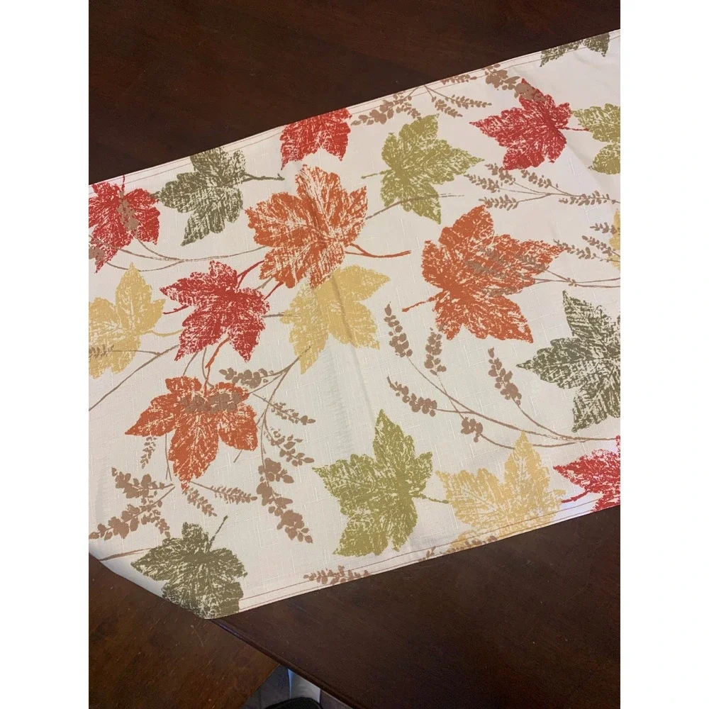 Fall Reversible Table Runner 17x59 Autumn Maple Leaf Orange Green Harvest Decor